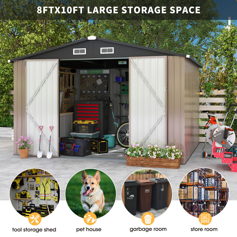 JolyDale 10 ft. W x 8 ft. D Metal Lean-to Storage Shed with